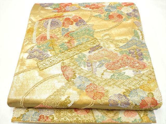 平和屋着物●老舗織元　泰生織物　中国三大刺繍　総相良刺繍　六通柄袋帯　輪奈相良　幾何学花文　本金　共箱付き　正絹　逸品　CABI0199hy