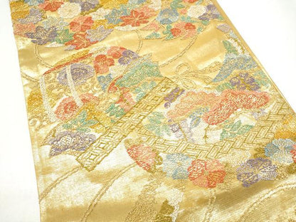 平和屋着物●老舗織元　泰生織物　中国三大刺繍　総相良刺繍　六通柄袋帯　輪奈相良　幾何学花文　本金　共箱付き　正絹　逸品　CABI0199hy