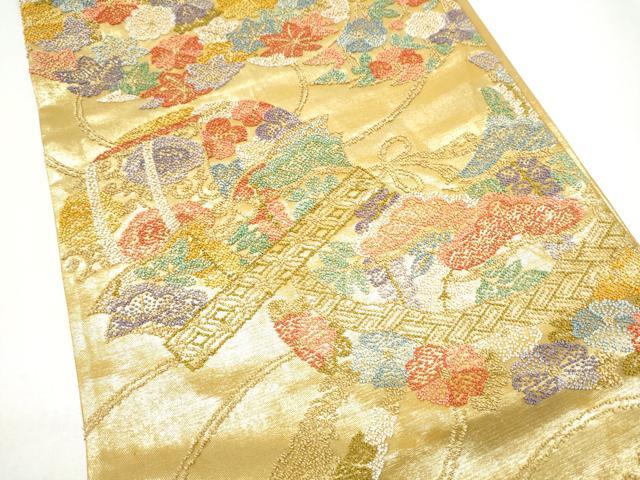 平和屋着物●老舗織元　泰生織物　中国三大刺繍　総相良刺繍　六通柄袋帯　輪奈相良　幾何学花文　本金　共箱付き　正絹　逸品　CABI0199hy