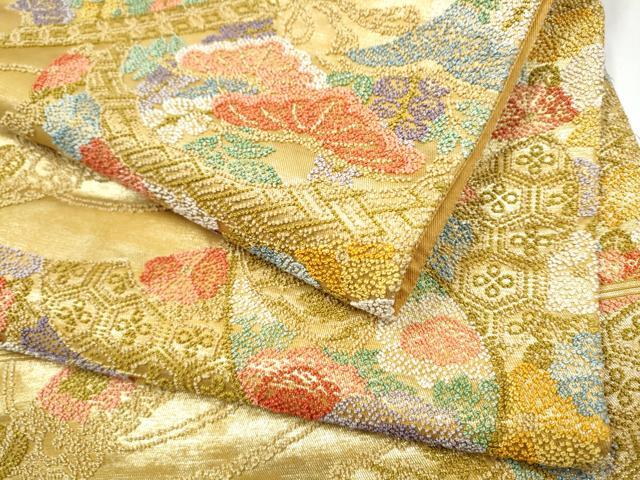 平和屋着物●老舗織元　泰生織物　中国三大刺繍　総相良刺繍　六通柄袋帯　輪奈相良　幾何学花文　本金　共箱付き　正絹　逸品　CABI0199hy