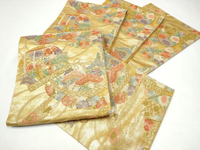 平和屋着物●老舗織元　泰生織物　中国三大刺繍　総相良刺繍　六通柄袋帯　輪奈相良　幾何学花文　本金　共箱付き　正絹　逸品　CABI0199hy
