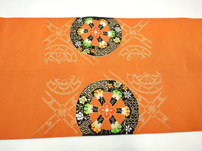 平和屋着物●西陣　河村織物　河村つづれ　八寸名古屋帯　源氏車花文　金銀糸　紙箱付き　正絹　逸品　CABI0203hy