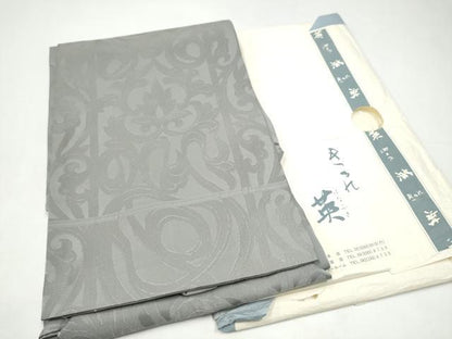 平和屋着物●西陣　川島織物　洗える最高級着物　＜英＞はなぶさ謹製　九寸名古屋帯　花唐草文　色無地　銀鼠色　たとうし付き　CABI0204hy