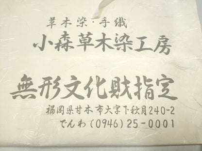 平和屋着物●本場筑前博多織　草木染　手織工房　染匠：小森久　八寸名古屋帯　花唐草間道　たとうし付き　正絹　逸品　CABI0206hy