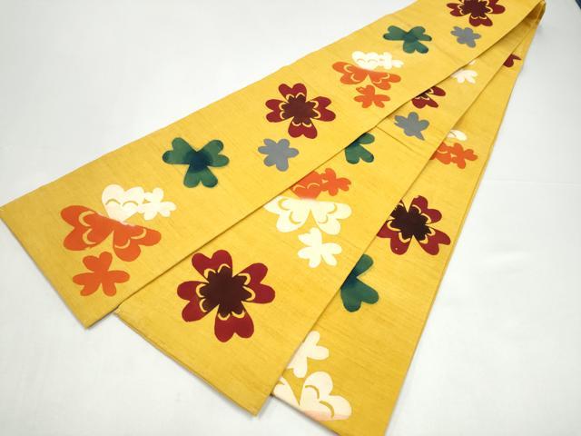 平和屋着物●半幅帯　紬地　型染め　舞花文　正絹　逸品　CABI0211hy