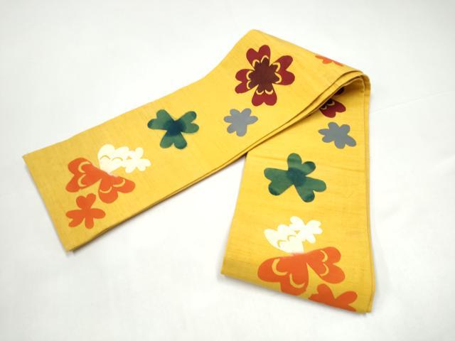 平和屋着物●半幅帯　紬地　型染め　舞花文　正絹　逸品　CABI0211hy