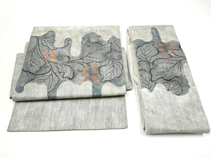 平和屋着物●つけ帯　紬地　唐草文　正絹　逸品　CABI0212hy