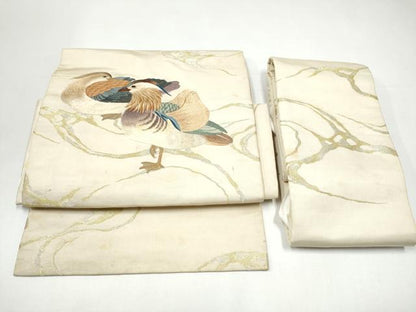 平和屋着物●アンティーク　大正ロマン　総手刺繍　鴛鴦文　金銀糸　正絹　逸品　CABI0216hy