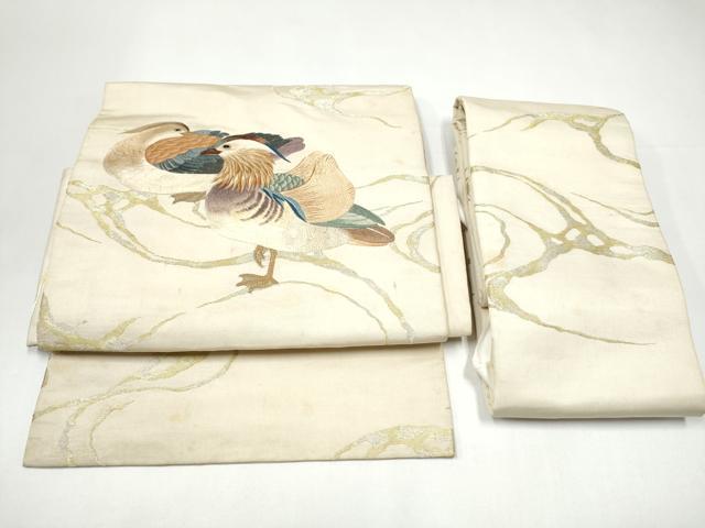 平和屋着物●アンティーク　大正ロマン　総手刺繍　鴛鴦文　金銀糸　正絹　逸品　CABI0216hy