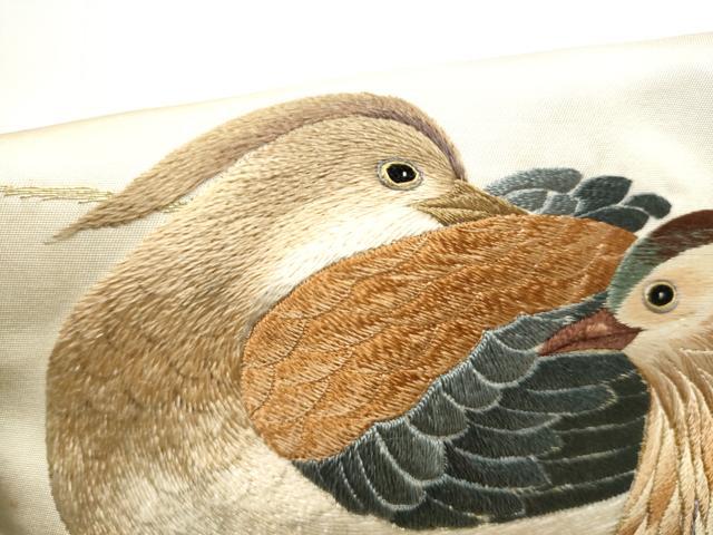 平和屋着物●アンティーク　大正ロマン　総手刺繍　鴛鴦文　金銀糸　正絹　逸品　CABI0216hy