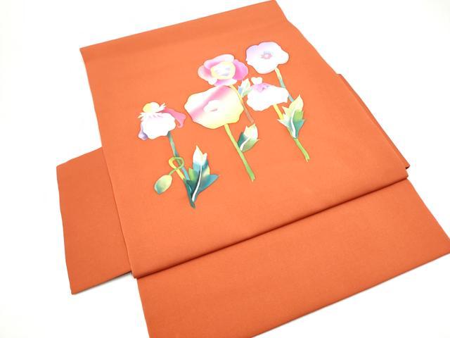 平和屋着物●塩瀬　つけ帯　ろうけつ染　草花文　銀通し地　正絹　逸品　CABI0217hy
