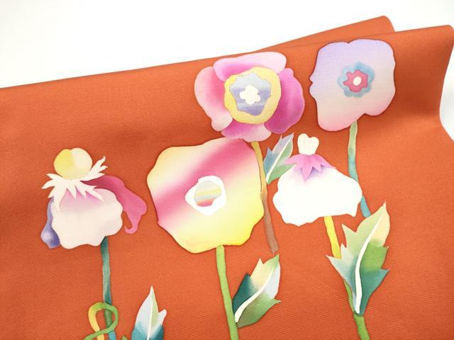 平和屋着物●塩瀬　つけ帯　ろうけつ染　草花文　銀通し地　正絹　逸品　CABI0217hy