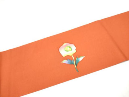 平和屋着物●塩瀬　つけ帯　ろうけつ染　草花文　銀通し地　正絹　逸品　CABI0217hy