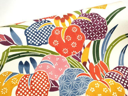 平和屋着物●つけ帯　型染め　草花文　正絹　逸品　CABI0218hy