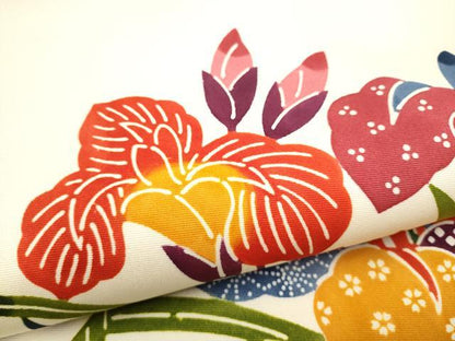 平和屋着物●つけ帯　型染め　草花文　正絹　逸品　CABI0218hy