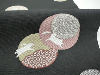 平和屋着物●つけ帯　兎鹿の子丸文　黒地　正絹　逸品　CABI0219hy