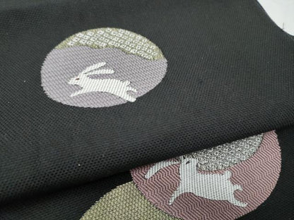 平和屋着物●つけ帯　兎鹿の子丸文　黒地　正絹　逸品　CABI0219hy