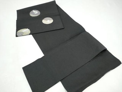 平和屋着物●つけ帯　兎鹿の子丸文　黒地　正絹　逸品　CABI0219hy