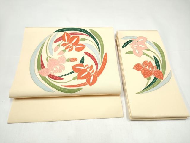 平和屋着物●塩瀬　つけ帯　草花丸文　金彩　正絹　逸品　CABI0220hy