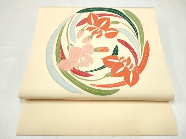 平和屋着物●塩瀬　つけ帯　草花丸文　金彩　正絹　逸品　CABI0220hy