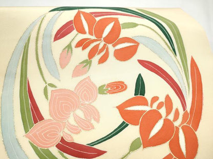 平和屋着物●塩瀬　つけ帯　草花丸文　金彩　正絹　逸品　CABI0220hy