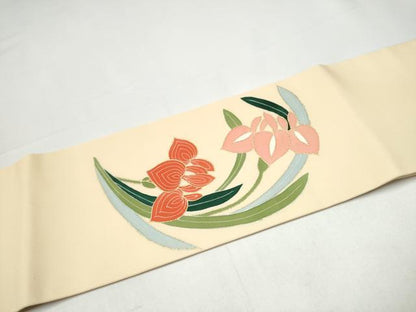 平和屋着物●塩瀬　つけ帯　草花丸文　金彩　正絹　逸品　CABI0220hy