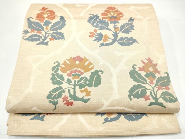 平和屋着物●六通柄袋帯　綾寿　更紗花文　正絹　逸品　CABI0221hy