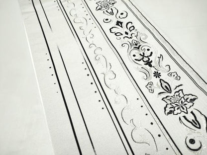 平和屋着物●西陣　佐々木染織謹製　六通柄袋帯　花唐草間道　銀糸　証紙付き　正絹　逸品　CABI0222hy