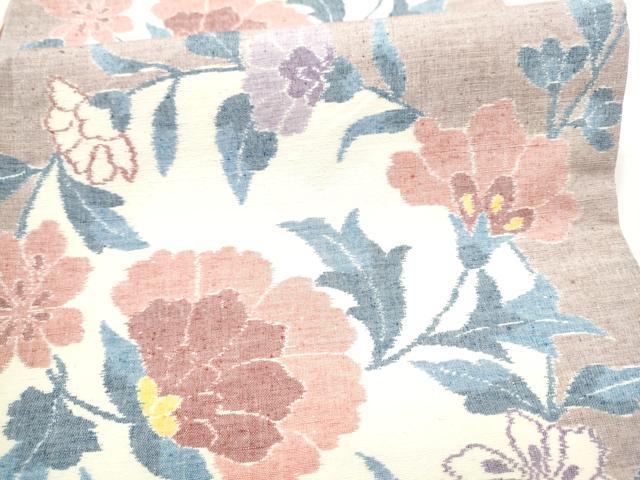 平和屋着物●全通柄袋帯　紬地　枝花文　正絹　逸品　CABI0225hy
