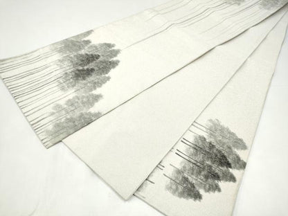 平和屋着物●六通柄袋帯　手描き　綴れ　樹林文　銀糸　正絹　逸品　CABI0226hy