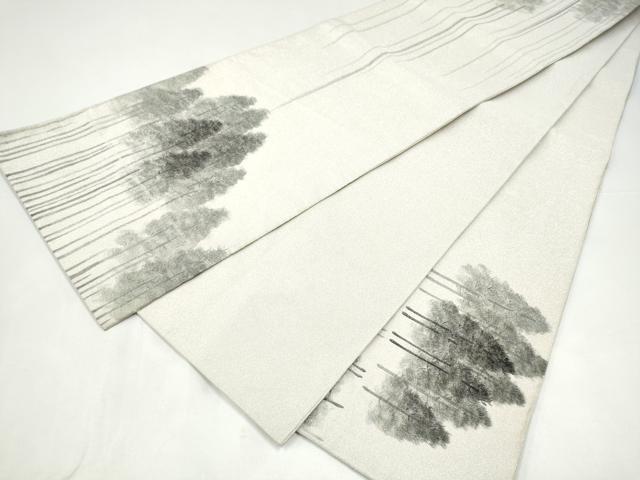 平和屋着物●六通柄袋帯　手描き　綴れ　樹林文　銀糸　正絹　逸品　CABI0226hy