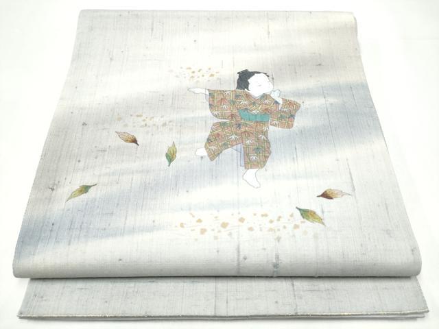 平和屋着物●太鼓柄袋帯　作家物　紬地　童子　正絹　逸品　CABI0229hy