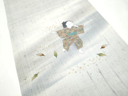平和屋着物●太鼓柄袋帯　作家物　紬地　童子　正絹　逸品　CABI0229hy