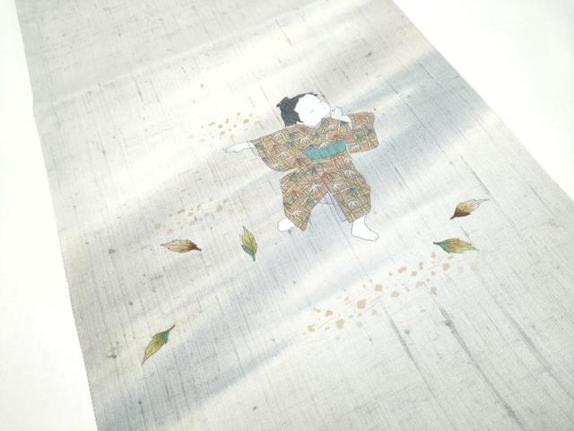 平和屋着物●太鼓柄袋帯　作家物　紬地　童子　正絹　逸品　CABI0229hy