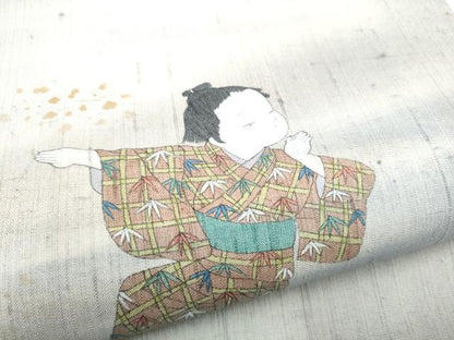 平和屋着物●太鼓柄袋帯　作家物　紬地　童子　正絹　逸品　CABI0229hy