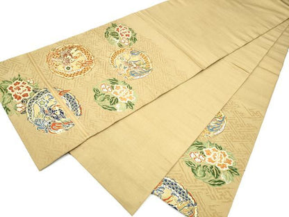 平和屋着物●アンティーク　大正ロマン　丸帯　龍　花丸文　金糸　正絹　逸品　CABI0231hy