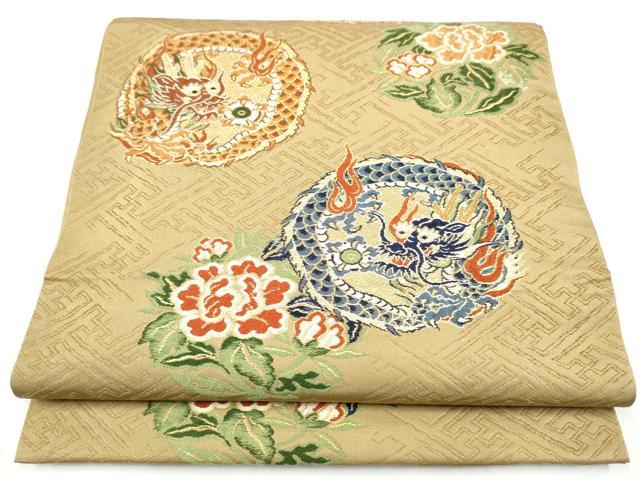 平和屋着物●アンティーク　大正ロマン　丸帯　龍　花丸文　金糸　正絹　逸品　CABI0231hy