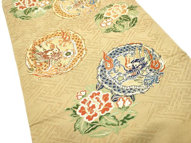 平和屋着物●アンティーク　大正ロマン　丸帯　龍　花丸文　金糸　正絹　逸品　CABI0231hy