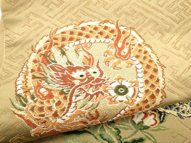 平和屋着物●アンティーク　大正ロマン　丸帯　龍　花丸文　金糸　正絹　逸品　CABI0231hy