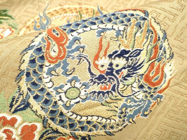 平和屋着物●アンティーク　大正ロマン　丸帯　龍　花丸文　金糸　正絹　逸品　CABI0231hy
