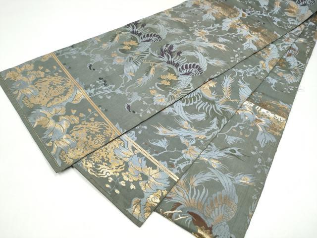 平和屋着物●アンティーク　大正ロマン　丸帯　鳳凰草花文　金糸　正絹　逸品　CABI0233hy