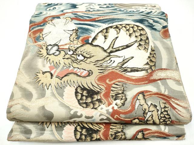 平和屋着物●アンティーク　大正ロマン　丸帯　龍　金銀糸　引き抜き帯　正絹　逸品　CABI0236hy