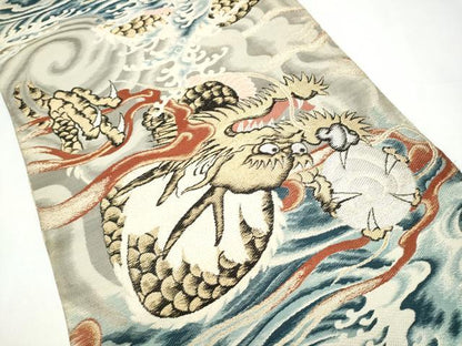 平和屋着物●アンティーク　大正ロマン　丸帯　龍　金銀糸　引き抜き帯　正絹　逸品　CABI0236hy