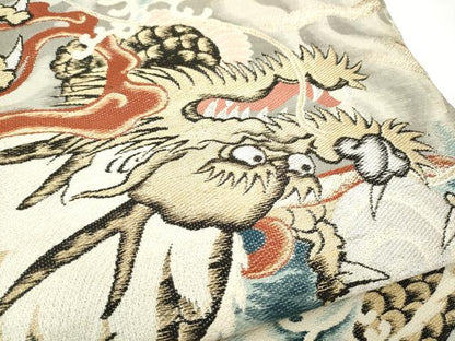 平和屋着物●アンティーク　大正ロマン　丸帯　龍　金銀糸　引き抜き帯　正絹　逸品　CABI0236hy