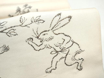平和屋着物●西陣　かつやま織物謹　六通柄　本袋帯　鳥獣戯画　正絹　逸品　CABI0239hy