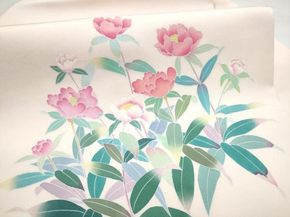 平和屋着物●塩瀬　九寸名古屋帯　友禅　作家物　草花文　正絹　逸品　CABI0242hy