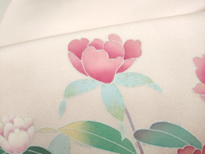 平和屋着物●塩瀬　九寸名古屋帯　友禅　作家物　草花文　正絹　逸品　CABI0242hy