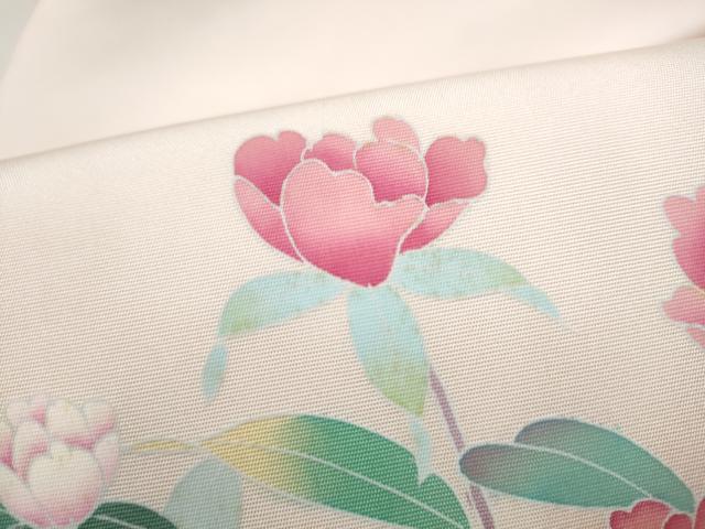平和屋着物●塩瀬　九寸名古屋帯　友禅　作家物　草花文　正絹　逸品　CABI0242hy