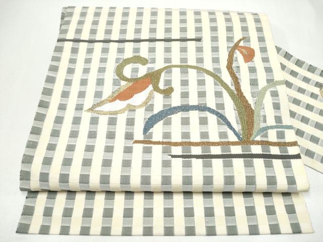 平和屋着物●八寸名古屋帯　草花文　金糸　正絹　逸品　CABI0244hy