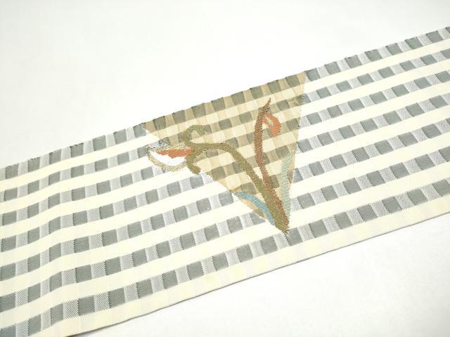 平和屋着物●八寸名古屋帯　草花文　金糸　正絹　逸品　CABI0244hy